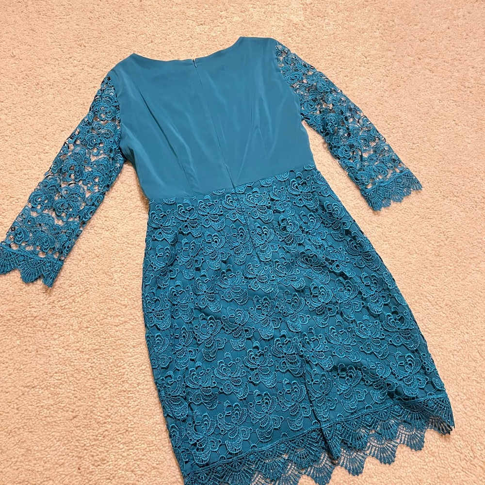 ANTONIO MELANI Teal Lace‎ Long Sleeve Dress - Picture 4 of 4